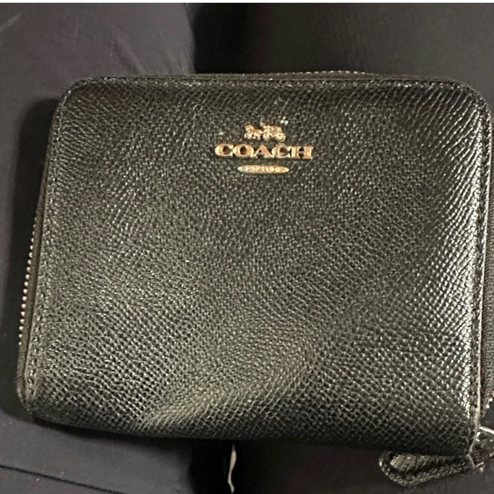 Coach Textured Black Leather Zip Wallet